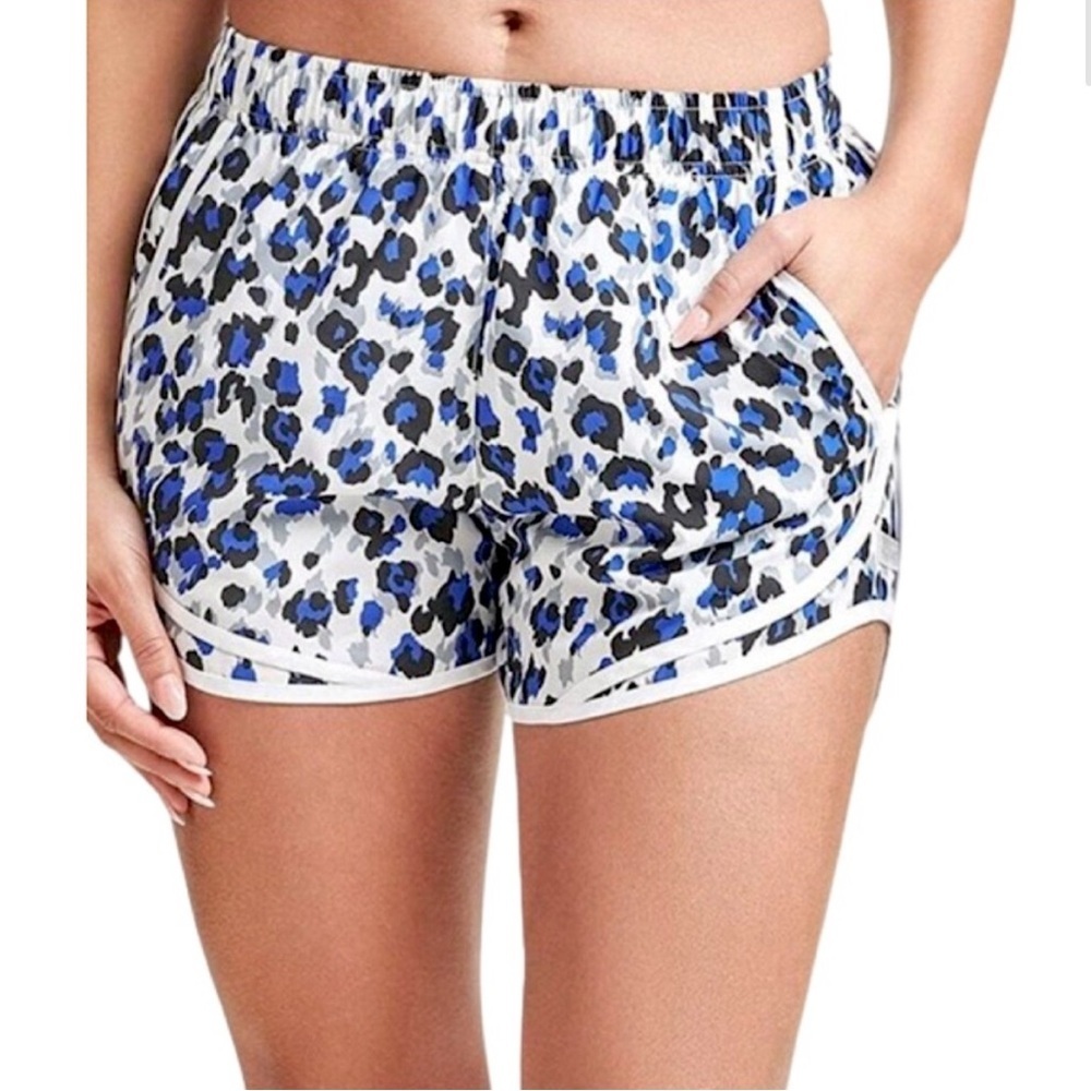 Calvin Klein Women’s Small Shorts Blue Leopard Print Y2K Athleisure Running